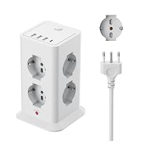 2 M Ciabatta Elettrica Multipresa con 8 Prese Universali ITA e Schuko,4 USB