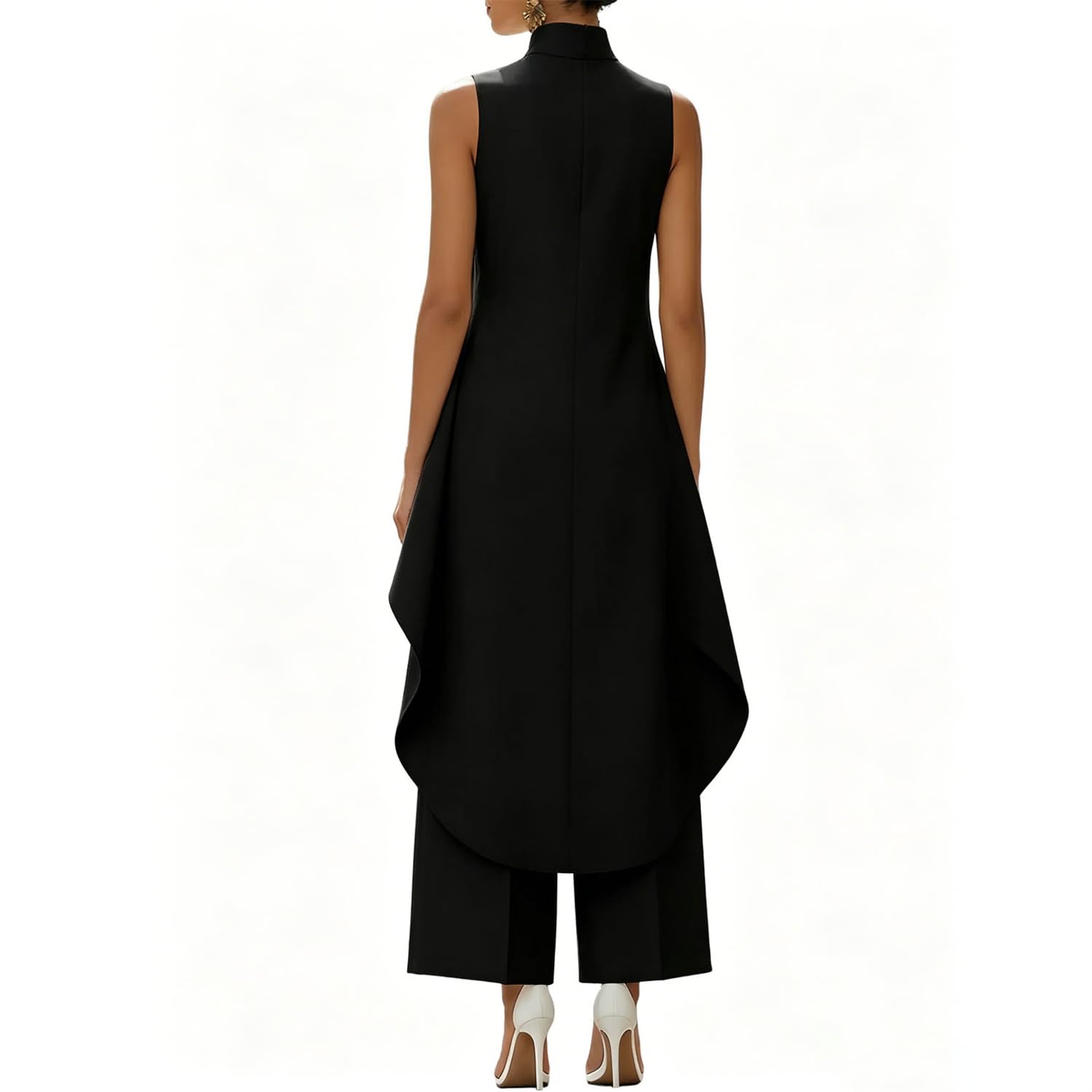 Generisch Elegantes Zweiteiler-Set für Damen: Ärmelloses Oberteil mit Stehkragen und asymmetrischem High-Low-Saum sowie weite Chiffon-Hose – Festlich & Formal