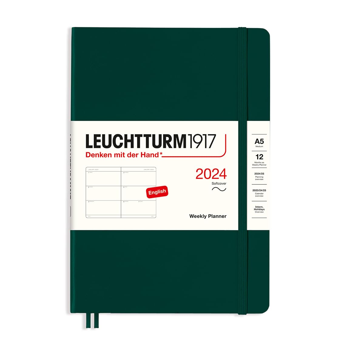 LEUCHTTURM1917 Weekly Diary Softcover Medium (A5) 2024 12 Months Forest Green English 367652
