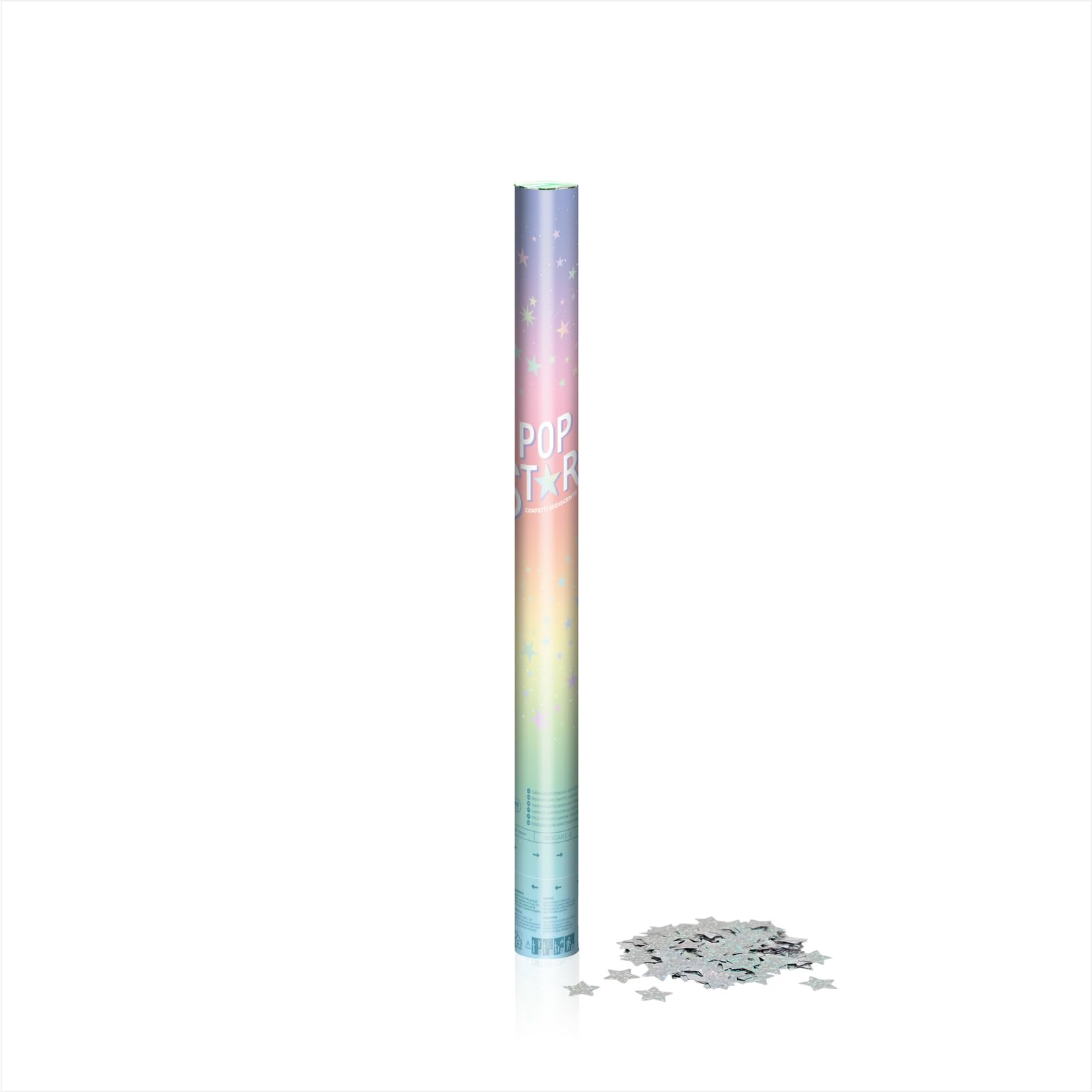 OH YEAH - 12 Stück - Konfettikanone mit Sternen 50 cm - irisierendes Silberkonfetti - Hochzeit - Party - Events - Partykanone 50 cm - einfache Verwendung