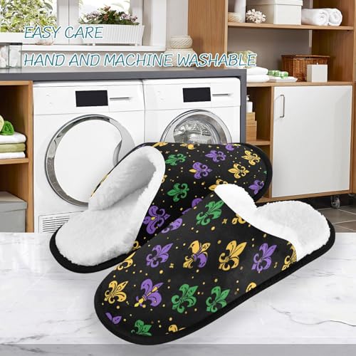 Black Mardi Gras Fleur De Lis Slippers For Women Men Soft Memory Foam Non-Slip Festival Winter Indoor House Shoes Travel Slipper3