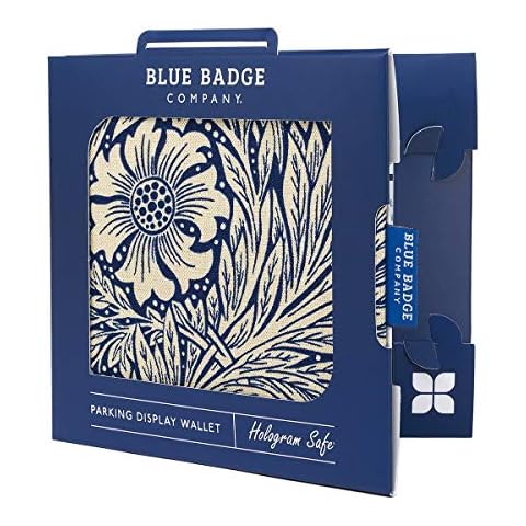 Blue Badge Co William Morris Marigold Indigo Designer Fabric Hologram-Safe Wallet, Disabled Parking Permit Cover Holder Fits New Badge includes Timer Clock, Disabled Badge Holder for Car Cover