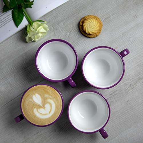 City To Cottage Handmade Purple And White Polka Dot Large Ceramic 12Oz/350Ml Cappuccino Coffee Tea Cup And Saucer, Unique Designer Pottery For Tea Lovers #TOP4