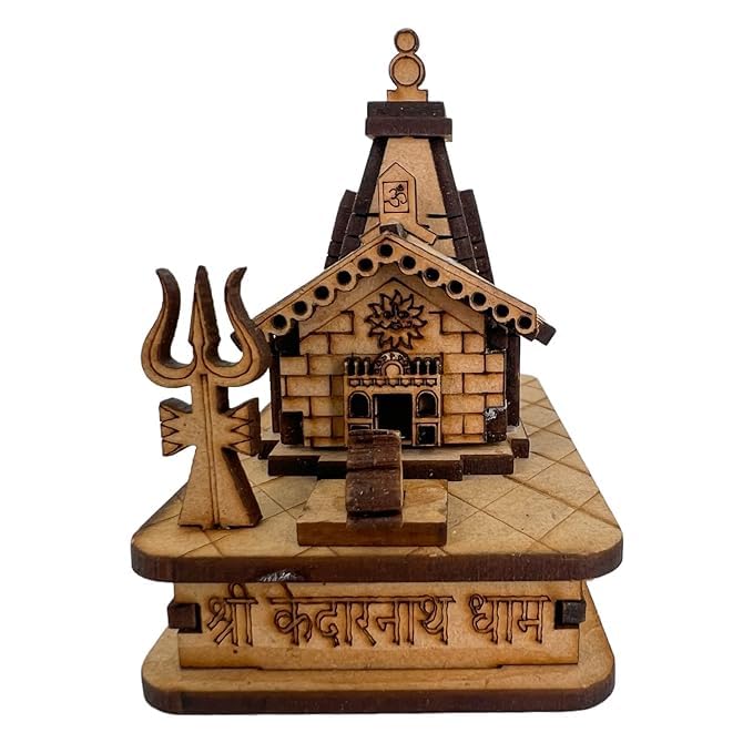 ANI DIVINE Kedarnath Temple 3D Miniature Kedarnath Mandir Shree Kedarnath Dham, Lord ShivJi Car Deshboard,Home, Office, Decorative Wooden Showpiece - Brown, White (Small -8 Cm)