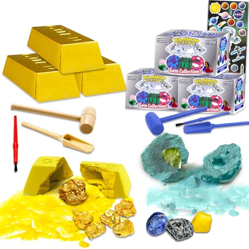 Platinum Series Gold Bar Digging Kit for Kids - Excavation Toy Bundle with 6 Diamond...