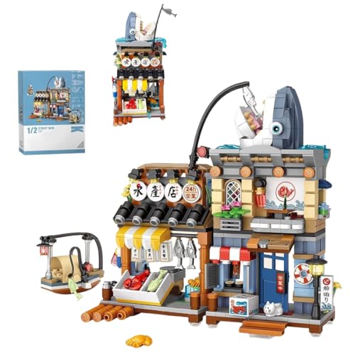 Pasyru Modulare casa modello architettura modello giapponese, serie Street View Casa mattoncini da costruzione, 790 pezzi Japanese Seafood Store Kit modellino architettura fai da te per bambini adulti