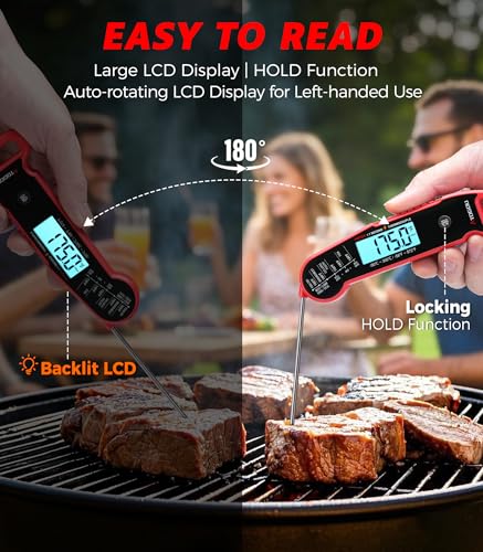 Image of Atogou Professional Meat Thermometer Digital for Cooking Food, <1 Sec Instant Read & ±0.5℉ Accuracy, IP67 Waterproof, Thermocouple Sensor Probe, for Kithchen, BBQ, Grill, for Men Him Dad Birthday, Red