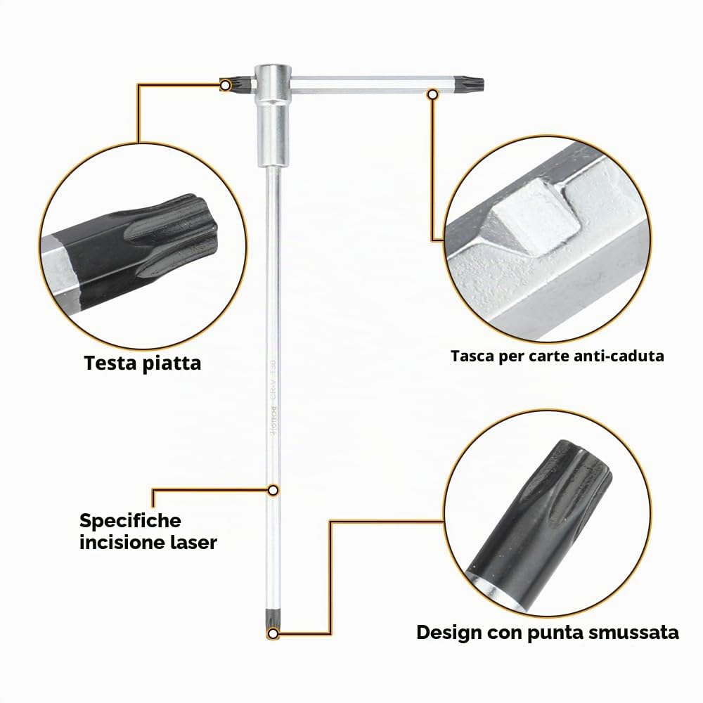 Hoteche Set di 9 chiavi Torx T8-T40 | CRV cromo vanadio | cromato opaco con impugnatura a T