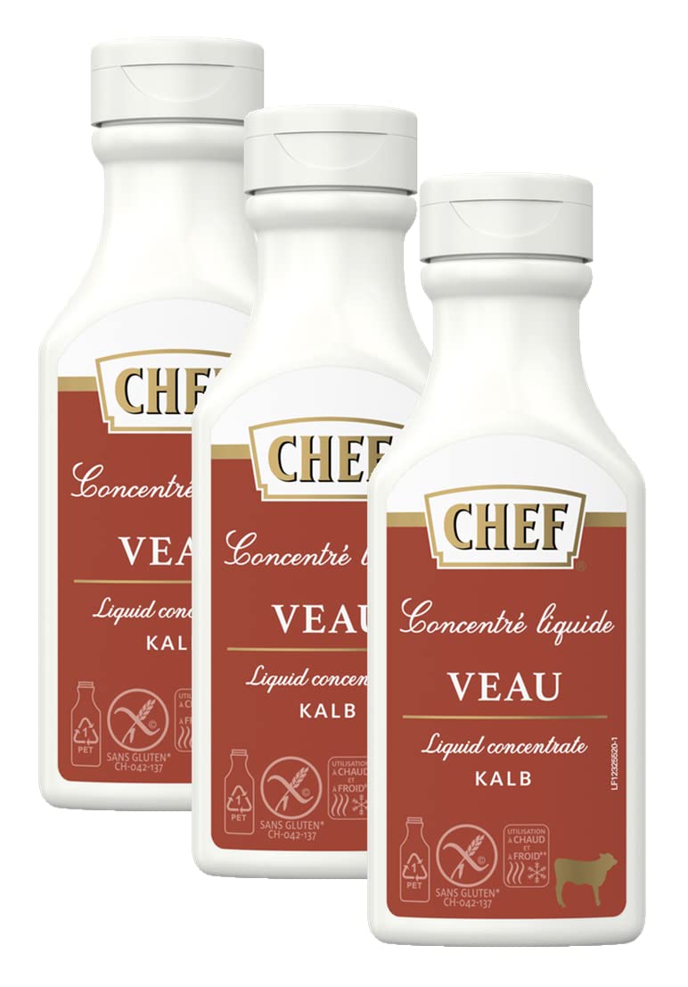 CHEF Flüssiges Konzentrat Kalb, Geschmacksboost für Herzhafte Fleischgerichte, 100% Natürlicher Geschmack, 3er Pack (3 x 200ml)
