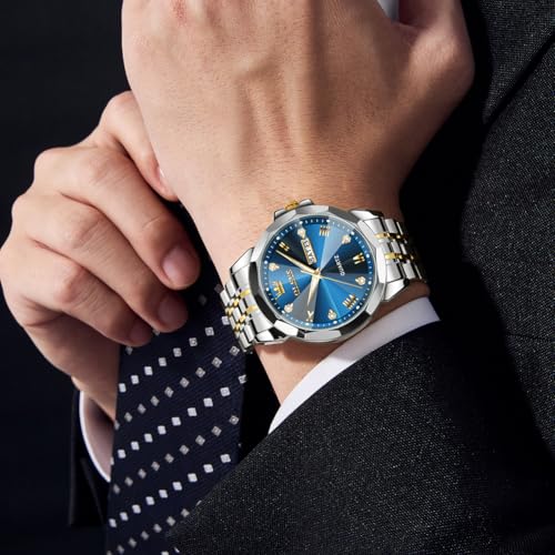 Image of OLEVS Mens Watches Analog Quartz Original Perfume Watch for Man Diamond Stainless Steel Waterproof Calendar Stylish Business Men's Branded Watches