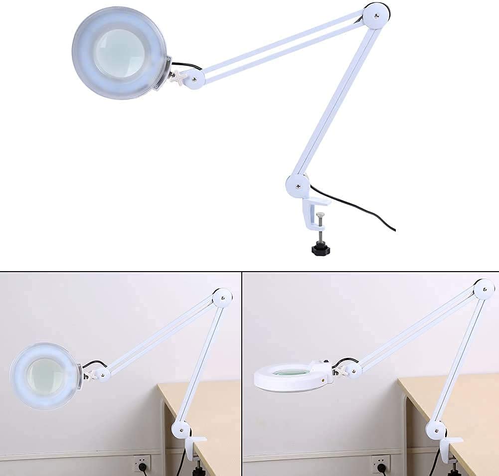 Lupe, Lupe mit Licht, Desktop, 2-fache, 3-fache und 5-fache Lupe, mit LED-Beleuchtung, drehbare, verstellbare Schreibtischlupe, für die Reparatur-Wartung, Weiß (weiß)