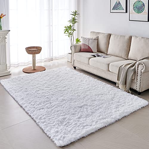 VOFUSHON Alfombra Habitación 80 X 150 CM Blanco Tapete Pelo Largo Carpet Lavable Antideslizante para Salón y Sala de Estar