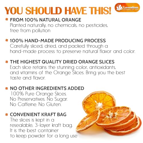 Image of Lavendium, Premium 6oz Dried Orange Slices, 100% Natural & Pure, No Additives or Preservatives, Non-GMO, Plant-Based & Vegan, Perfect for Tea, Cocktails, Baking, Holiday Decorations & Crafts