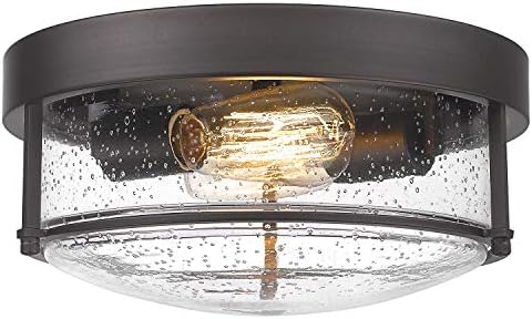FEMILA Flush Mount Lighting Fixture, 12inch 2-Light Metal Ceiling Light Fixtures, Oil Rubbed Bronze Finish with Seeded Glass, 4FTJ22-F ORB
