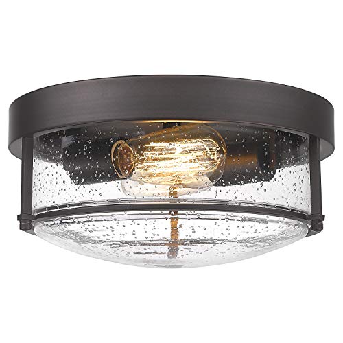 FEMILA Flush Mount Light Fixture, 12" Ceiling Light Fixtures, Farmhouse Porch Ceiling Lighting Outdoor, Oil Rubbed Bronze with Seeded Glass Shade,4FTJ22-F ORB by FEMILA - Used condition - US$60.79