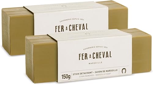 Fer à Cheval Marseille Soap Stain Remover Stick 2 Pack - Natural, Hypoallergenic, Travel-Sized Laundry Solution, 150 g/5.29 oz (Stick)