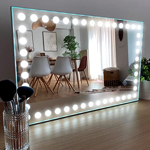 Aplike - Espejo Tocador con Luz Led Calida a Blanca (3000 a 6000K) - Espejo Rectangular Baño con Sensor Táctil Ajustar Iluminacion Modelo Atenas Hollywood | Fácil Instalación - Dimensiones 60 x 40 cm Cover