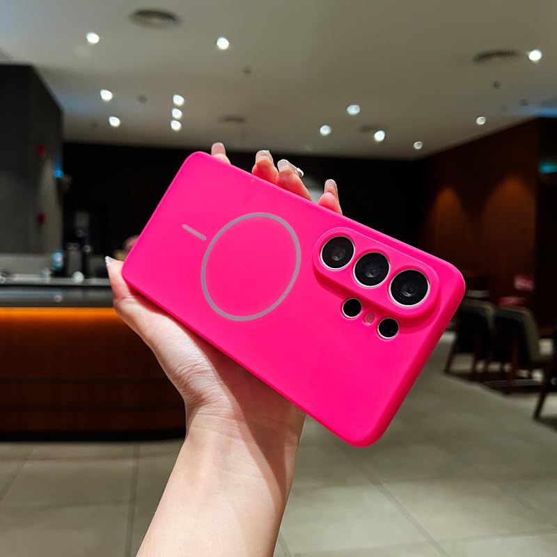 Image of LuxuryKase Silicone Magnetic Case for Samsung Galaxy S26 Ultra | Soft Microfiber Lining | MagSafe Support | Shockproof Protective Cover | Precise Cutouts | Slim Fit Design - Pink