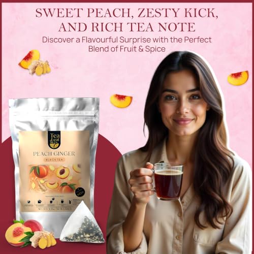 Image of Peach Ginger Black Tea Loose Leaf (200 gm /7 oz), Makes Upto 100 Servings