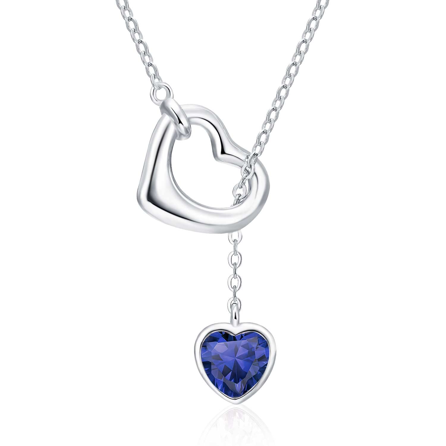 Qings Damen Herz Geburtsstein Kette Sterling Silber 925 Herz Anhänger Halskette mit Glänzendem Heart Zirkonia Geburtstag Weihnachten Muttertag Schmuck Geschenk für Freundin Mutter Mädchen