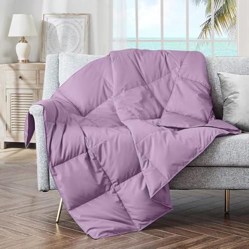 puredown Soft Feather Down Throw Blanket Lightweight Packable Couch Throw for Indoor and Outdoor Use Throw 50X70 Lavender