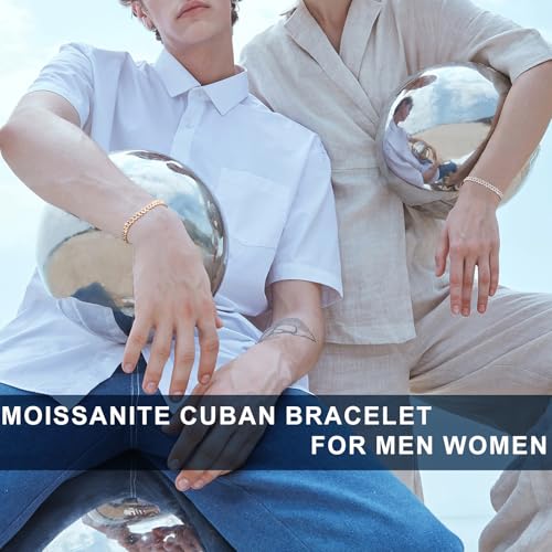 1.72-2.52 Carats Moissanite Bracelet for Men, 6MM Lab Created Moissanite Cuban Bracelet 18K White Gold Plated 925 Sterling Silver Diamond Cuban Link Bracelet D Color VVS1 Round Cut Bling Iced Out Miami Diamond Link Bracelet w/ Box Clasp 6-9 Inch2