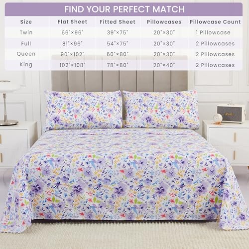 Image of Mooreeke Floral Twin Sheets, Soft Breathable Microfiber Vintage Printed Bed Sheet Set, Deep Pocket Non-Slip Fitted Sheet Included, Purple Flower Pattern