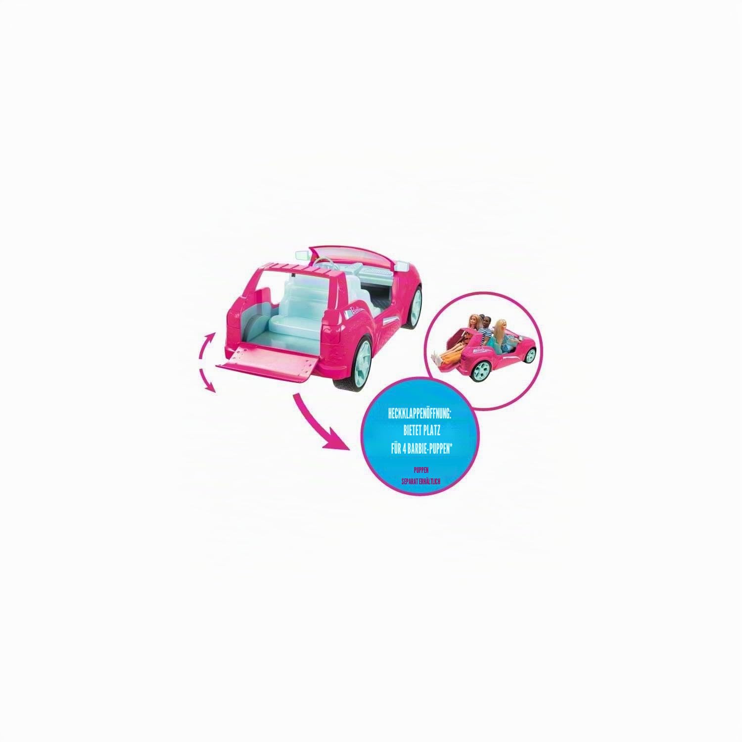 Mondo Motors 63647 Barbie Cruiser, ferngesteuertes Auto für Kinder mit Platz für 4 Puppen, 45 x 21 x 18 cm, mit Fernbedienung, Spielzeug ab 3 Jahre
