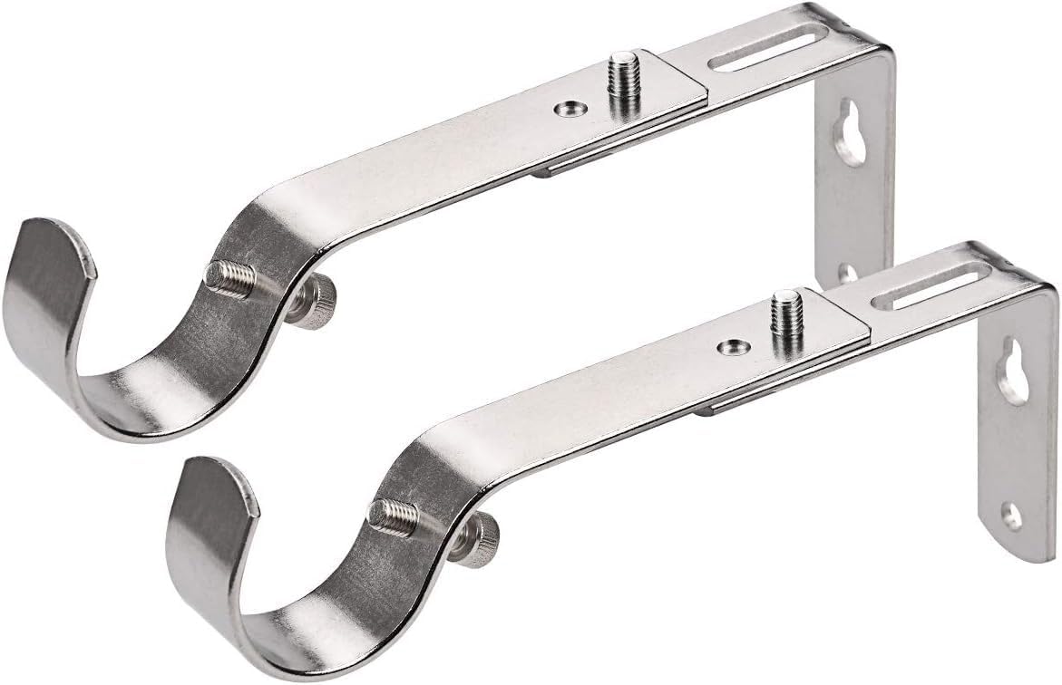 Curtain Bracket, 4-Pack, Adjustable, Satin Nickel, Steel, Wall Mount