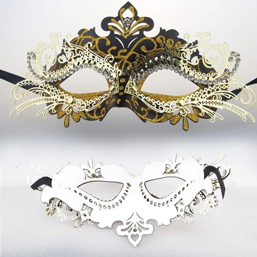Image of Coddsmz Couples Masquerade Mardi Gras Christmas Venetian Cosplay Costume Halloween Party Mask Set