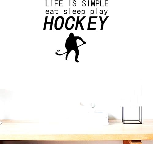 Miniatura 5 de Bibitime Life is Simple eat Sleep Play Hockey Signs Dichos Citas de Hockey Ball Atleta Silueta Vinilo Adhesivo de Pared para Aficionados,