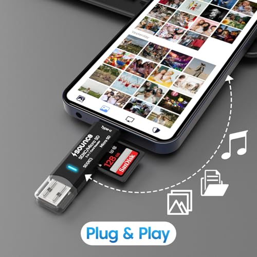 Image of Sounce 3 in 1 SD Card Reader USB Type C, USB 3.0 and Micro USB OTG Memory Card Adapter, Portable for TF, SD, Micro SD, SDHC, MMC, RS-MMC and Micro SDXC - Black