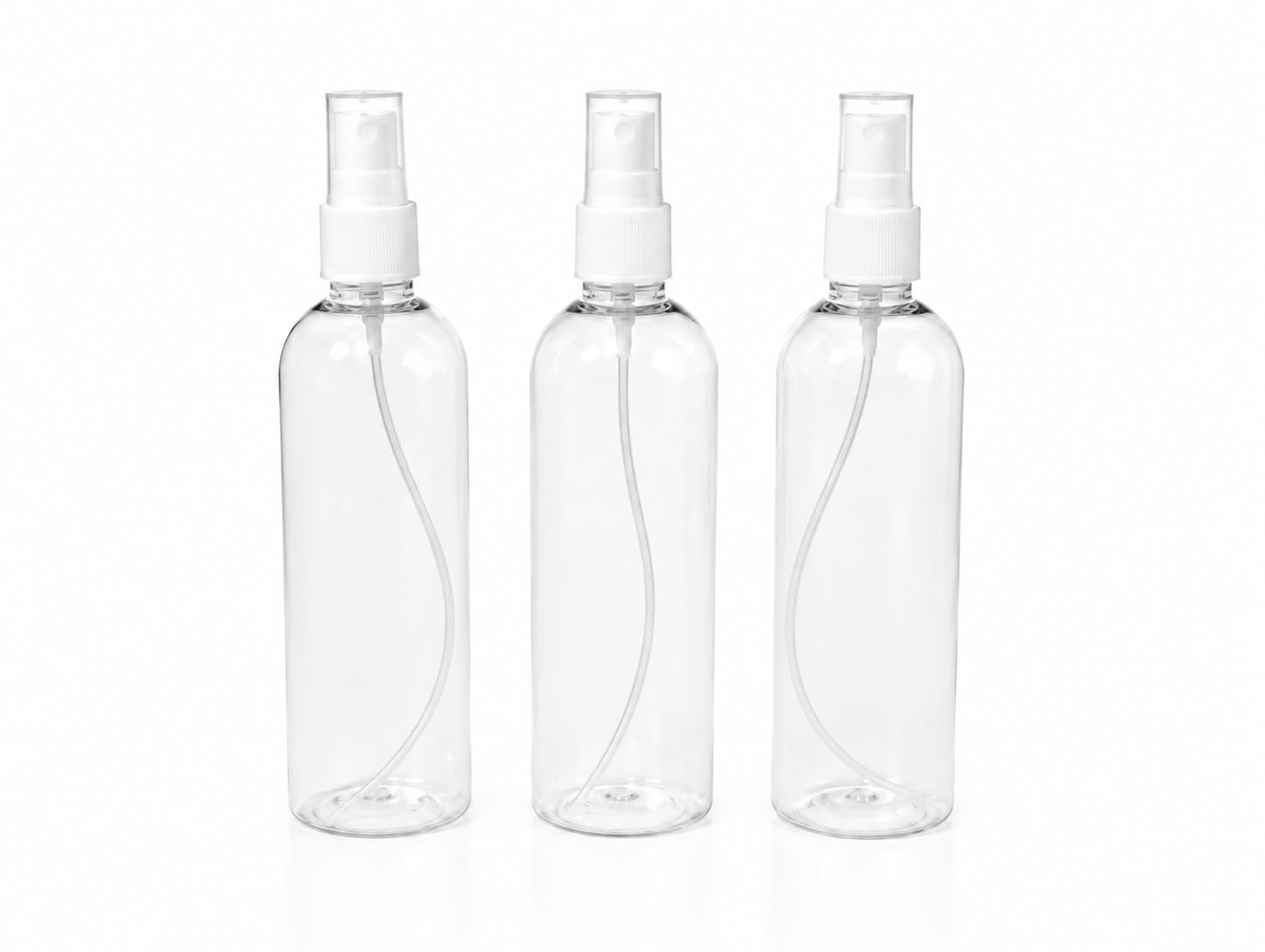 Clear Plastic transparent Spray Bottles with Pump, 250 ml, Pack of 3 | Fine Mist Nozzle, Refillable Design, Includes Dust Cap, Dip Tube Included, Screw Cap secured-image-33