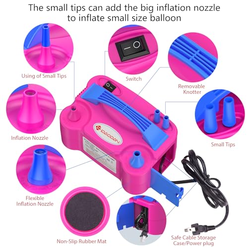 Id Idaodan FJY0001USP Idaodan Electric Balloon Pump, Portable Electric Balloon Blower Machine Balloon Air Pump Dual Nozzle Rose Red 110V 600W Balloon Inflator thumb #1