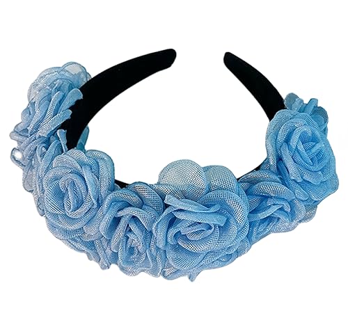 Headbands Boho Head Band for Women - Blue Flower Elastic Hairband Hair Accessories for Her Blue 16120, Blue D