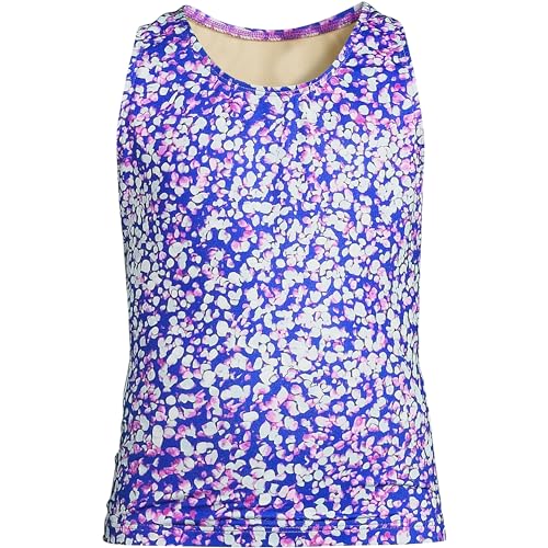 Lands' End Girls Chlorine Resistant Racer Back Tankini Swim Top Electric Blue Mosaic Dot Kids Small, 6