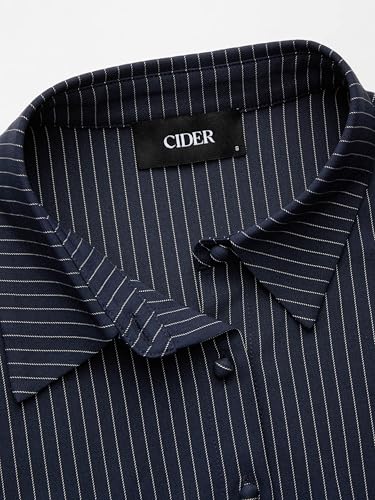 CIDER Long Sleeve Shirts for Women Striped Blouse Cinched Waist Bell Sleeve Collar Shirt Office Work4