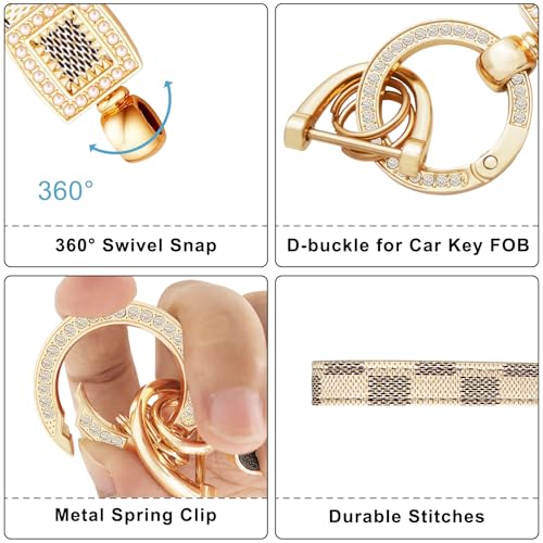 Image of OHKYOOT Leather Wristlet Keychain,Wrist Keychain Car Key Chain with 5 Key Ring and Anti-Lost D Ring
