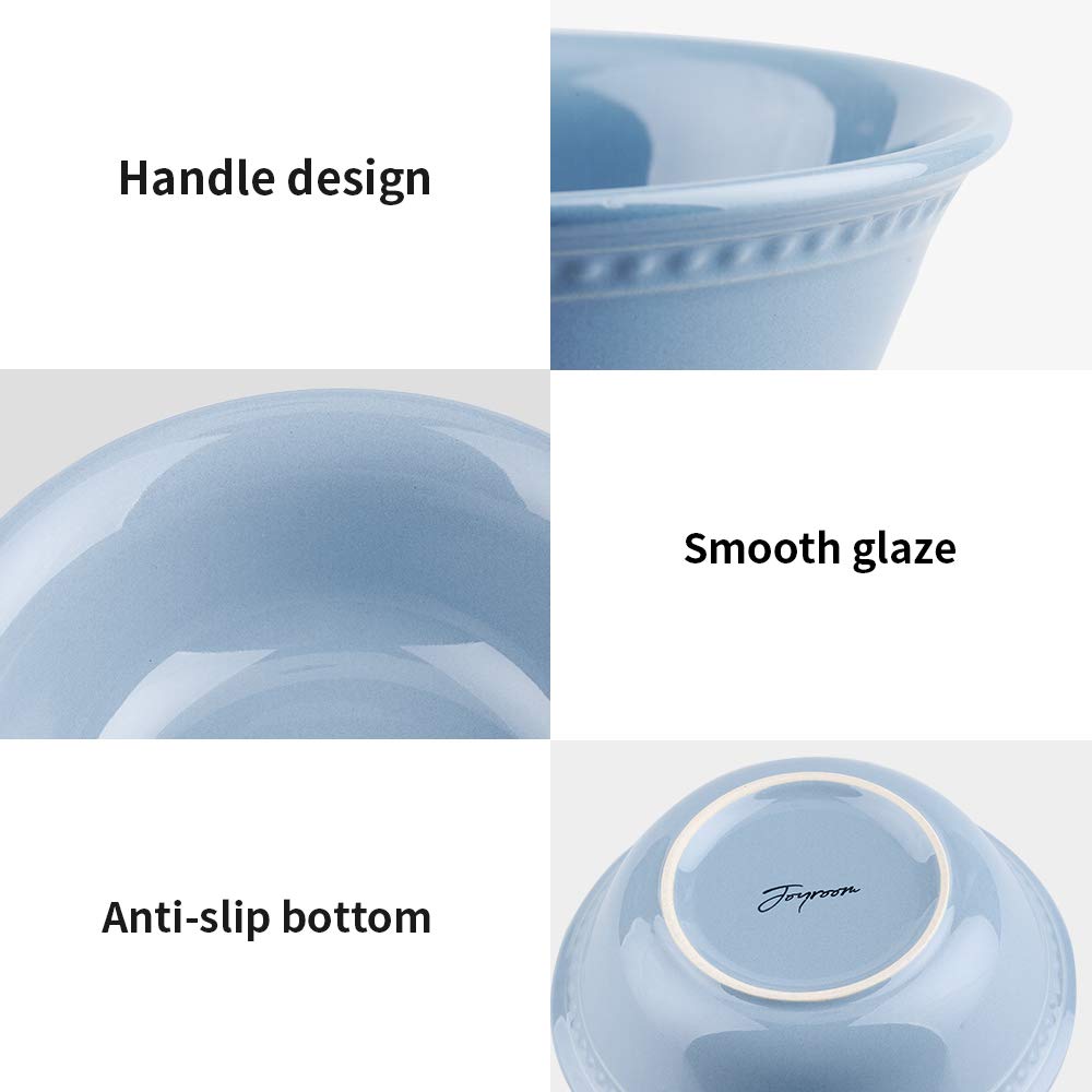 Joyroom Porzellan Müslischalen Set, 530 ml Suppenschalen, Keramik Müslischalen für Haferflocken, Nudeln, Obst, Breit Servierschalen Set, Retro Dot Serie 4er Set (Blue Series)