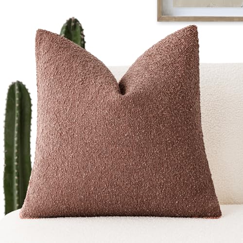 Image of Foindtower Decorative Textured Boucle Throw Pillow Covers Accent Solid Pillow Cases Neutral Soft Cozy Couch Cushion Case for Chair Sofa Bedroom Living Room Home Decor 24x24 Inch,1PC,Orange Rust Red