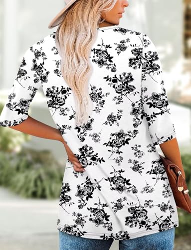 KISSMODA Women's Casual 3/4 Sleeve T-Shirts Round Neck Cute Tunic Tops Basic/Pleated Summer Tops Trendy Spring Blouses