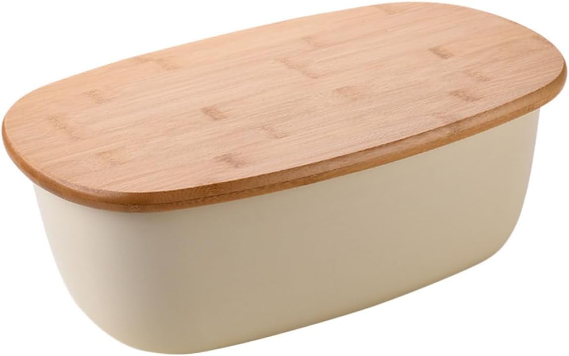 Multi-function Bread Box with Oak Lid Oval Sturdy Bread Keeper Container for Kitchen Countertop Storage