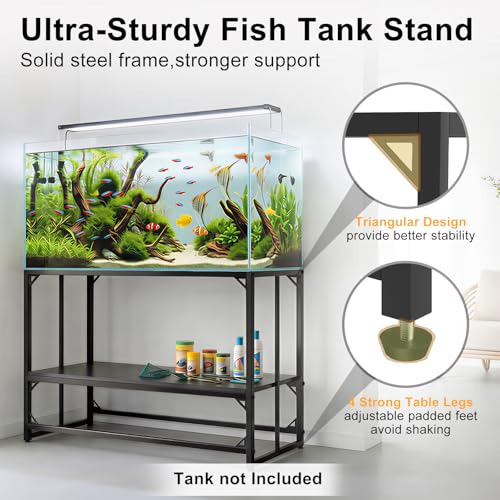 Image of Fish Tank Stand, 50-75 Gallon Heavy Duty Metal Aquarium Stands, Reptile Tank, Turtle Tank, Breeder Tank Stand, 900LBS Capacity Terrarium Stand Rack with 2-Tier Storage Shelves (47.8 inchx19.7 inchx31.5 inch)