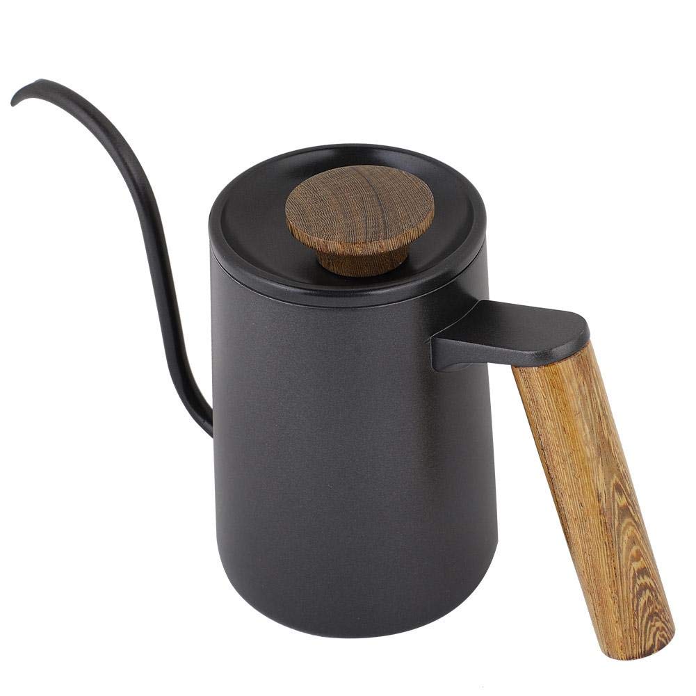 Fdit Caldera Larga del Canalón del Cuello de Cisne del Pote del Café del Goteo de la Manija del Acero Inoxidable de la Moda 600ml[Negro ]
