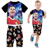 viallolipa Schlafanzug Jungen Kurz, Kurzer Schlafanzug Kinder, Pyjama Jungen Kurz Set, Nr. 7 Fans Trikot für Kinder Mädchen, Baumwolle Homewear Nachtwäsche Kurzärmeliges T-Shirt Hose