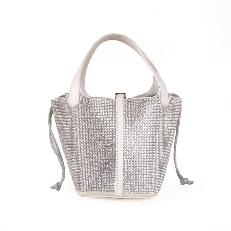 Women's Leather Bucket Bag Sparkling Rhinestone Leather Handbag Lock Design Top-handle Purses Shoulder Handbag2