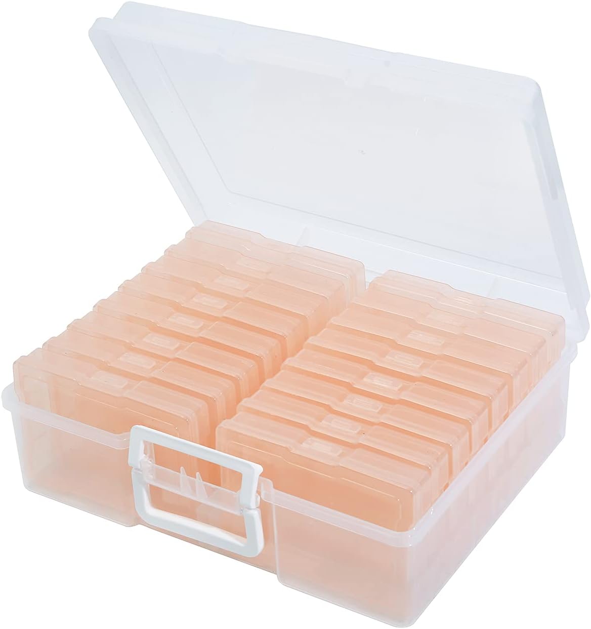 4" x 6" Photo Storage Case with Handle, 16 Inner Photo Organizer Keeper, Extra Large Storage Picture Boxes, Seed Storage, Transparent Craft Keeper (Pink)