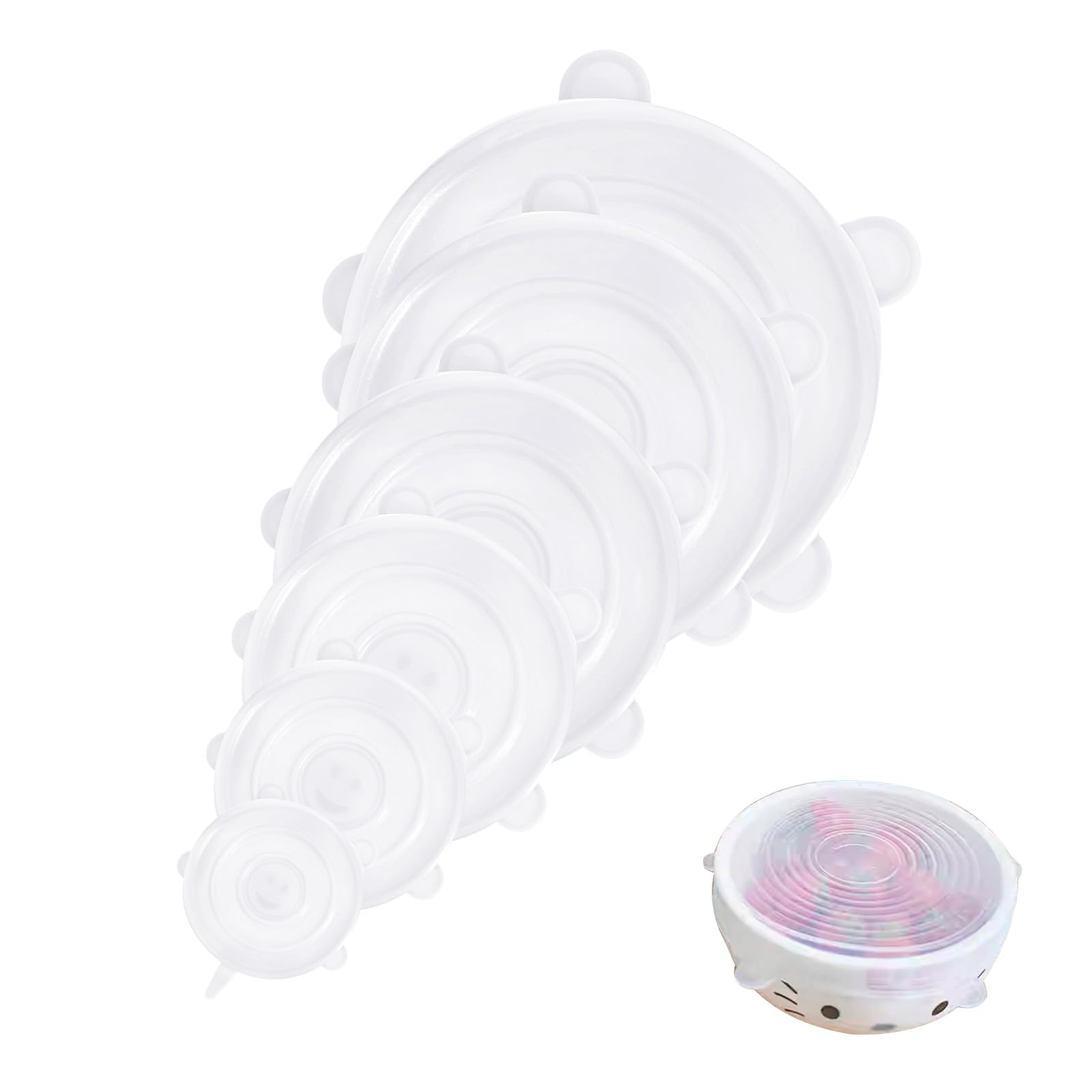 12pcs Silicone Stretch Lids Silicone Food Covers Reusable Food Lids Fit All Round Containers, Cups, Plates and Bowls, 6 Sizes (White and Blue) — Amazon image 7