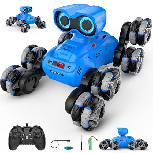 LNNKINE Robot Toys, 8-Wheel Stunt Remote Control Car with Auto-Demonstration, 360° Rotation, LED Eyes, Music, 2.4Ghz, All Terrain Rc Cars, Remote...