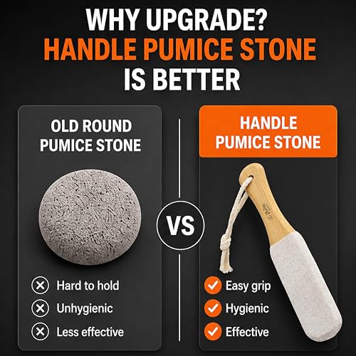 Image of Beaute Secrets Double-Sided Pumice Stone with Handle | Foot Scrubber & Callus Remover for Dead Skin | Pedicure Foot File for Cracked Heels, Corns & Hard Skin - Shower Safe Foot Care Tool